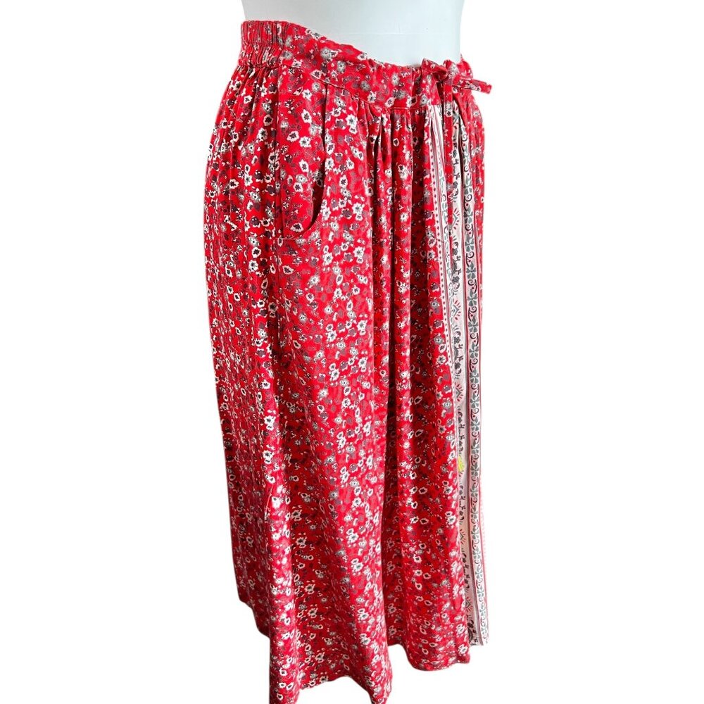 Dalin Women’s Skirt L Rayon Elastic Waist Dress Red Floral Tassel Tie Front - Picture 5 of 15